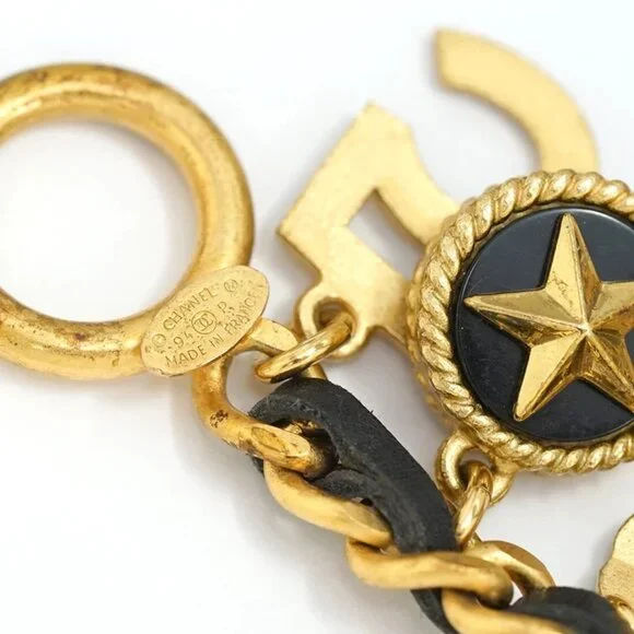 CHANEL No.5 Multi Charm Leather Chain Bracelet 7.3" Gold Tone 94P Auth w/Box - Picture 5 of 6